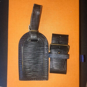 Louis Vuitton Black Epi Leather Luggage Tag and Poignet Set